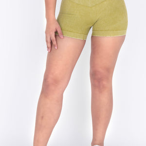 Light Wash Peach Bum Shorts - Lime Green – sportifyactivewear™