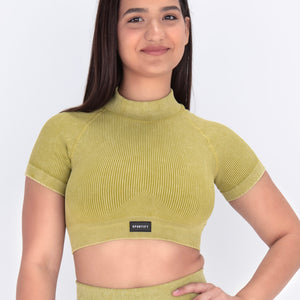 Light Washed Cropped Top - Lime Green