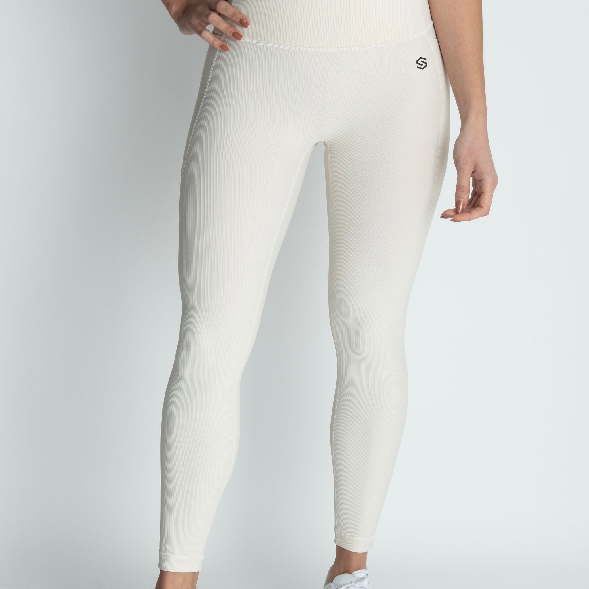 Ribbed Side Pocket Stretch Leggings - Ivory – sportifyactivewear™